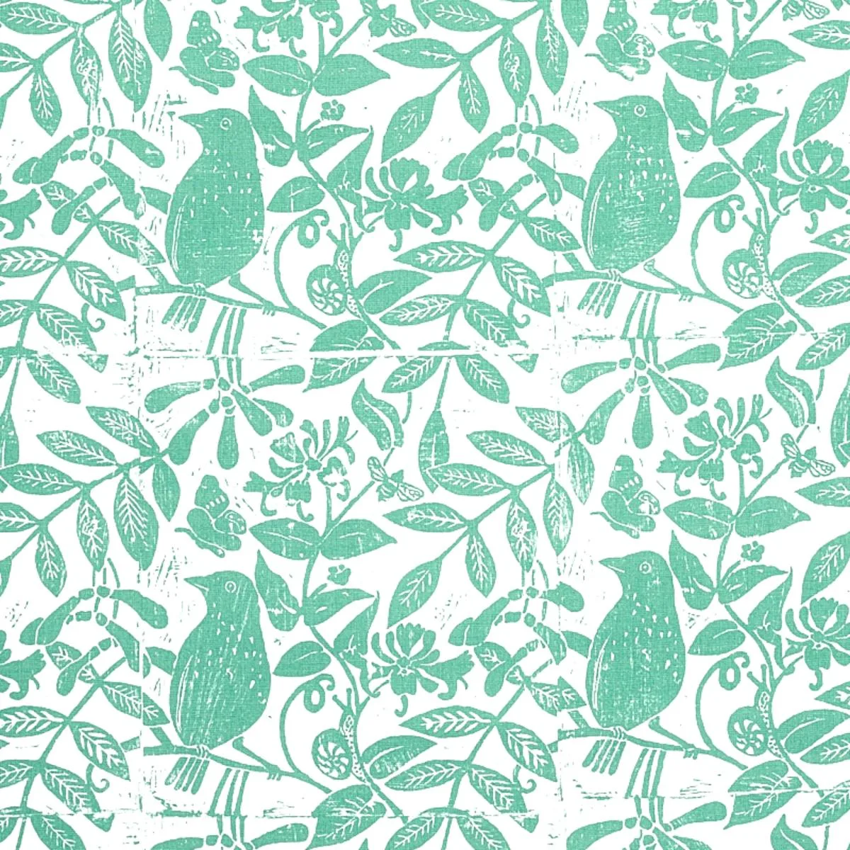 Schumacher 179211 Bird & Bee Sea Glass fabric swatch