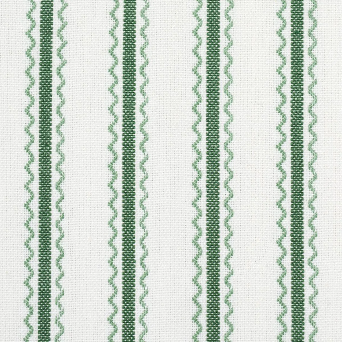 Schumacher 83700 Birdie Ticking Stripe Leaf Green fabric swatch