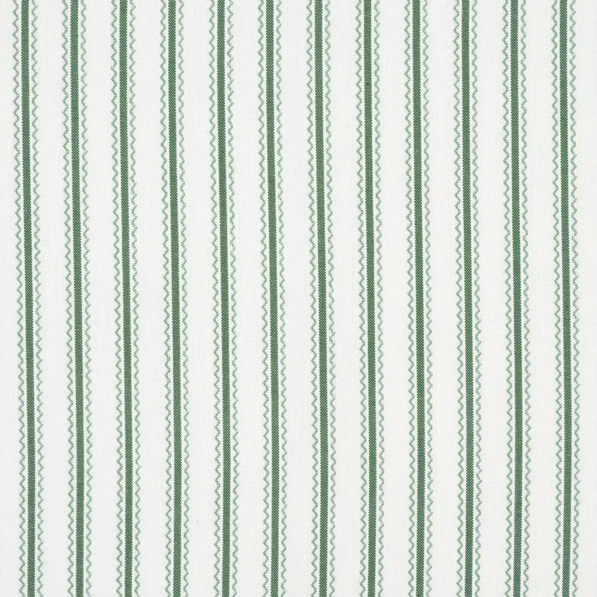 Schumacher 83700 Birdie Ticking Stripe Leaf Green fabric swatch