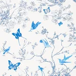 Schumacher 174761 Birds & Butterflies Porcelain fabric swatch