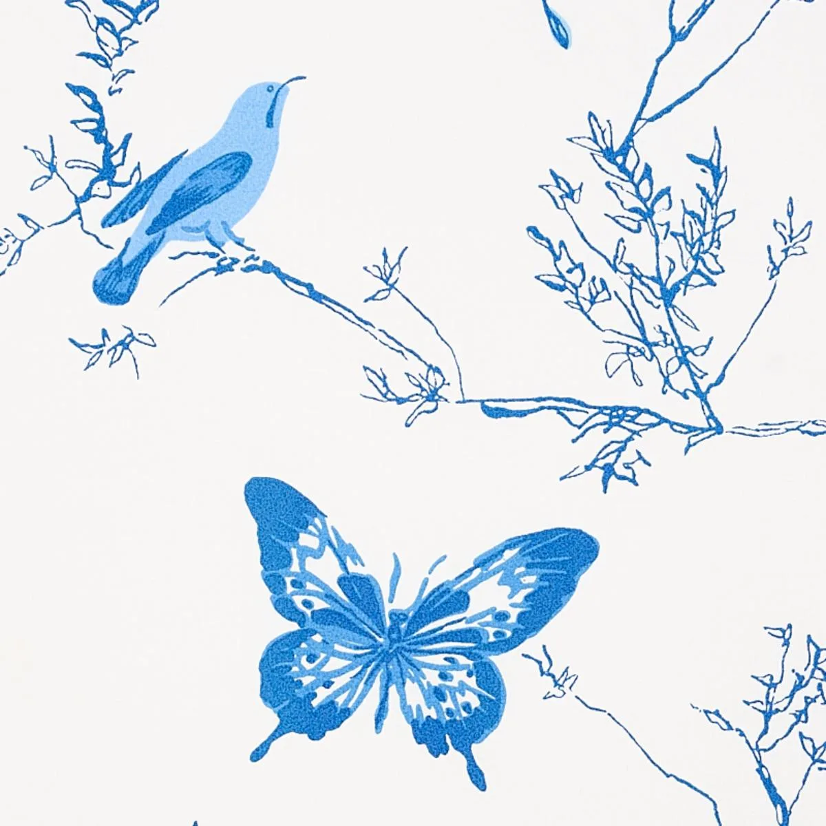Schumacher 174761 Birds & Butterflies Porcelain fabric swatch