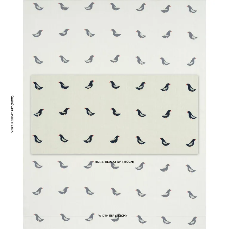 Schumacher 182380 Birds Hand Block Print Black On Natural fabric swatch