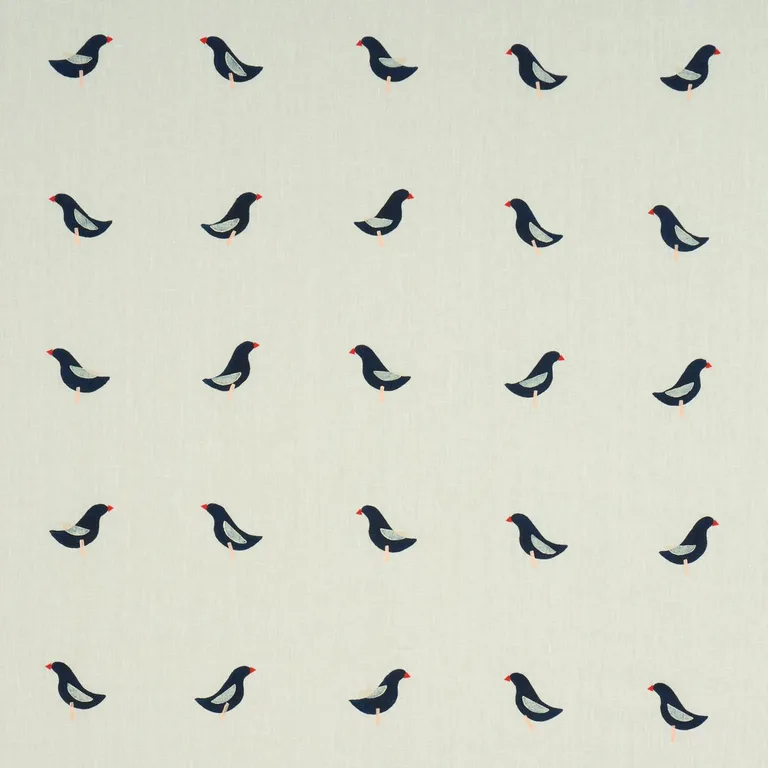 Schumacher 182380 Birds Hand Block Print Black On Natural fabric swatch