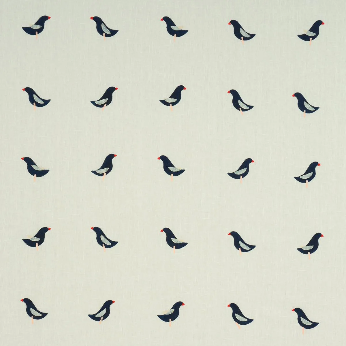 Schumacher 182380 Birds Hand Block Print Black On Natural fabric swatch