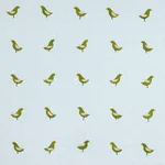 Schumacher 182381 Birds Hand Block Print Green On Sky fabric swatch