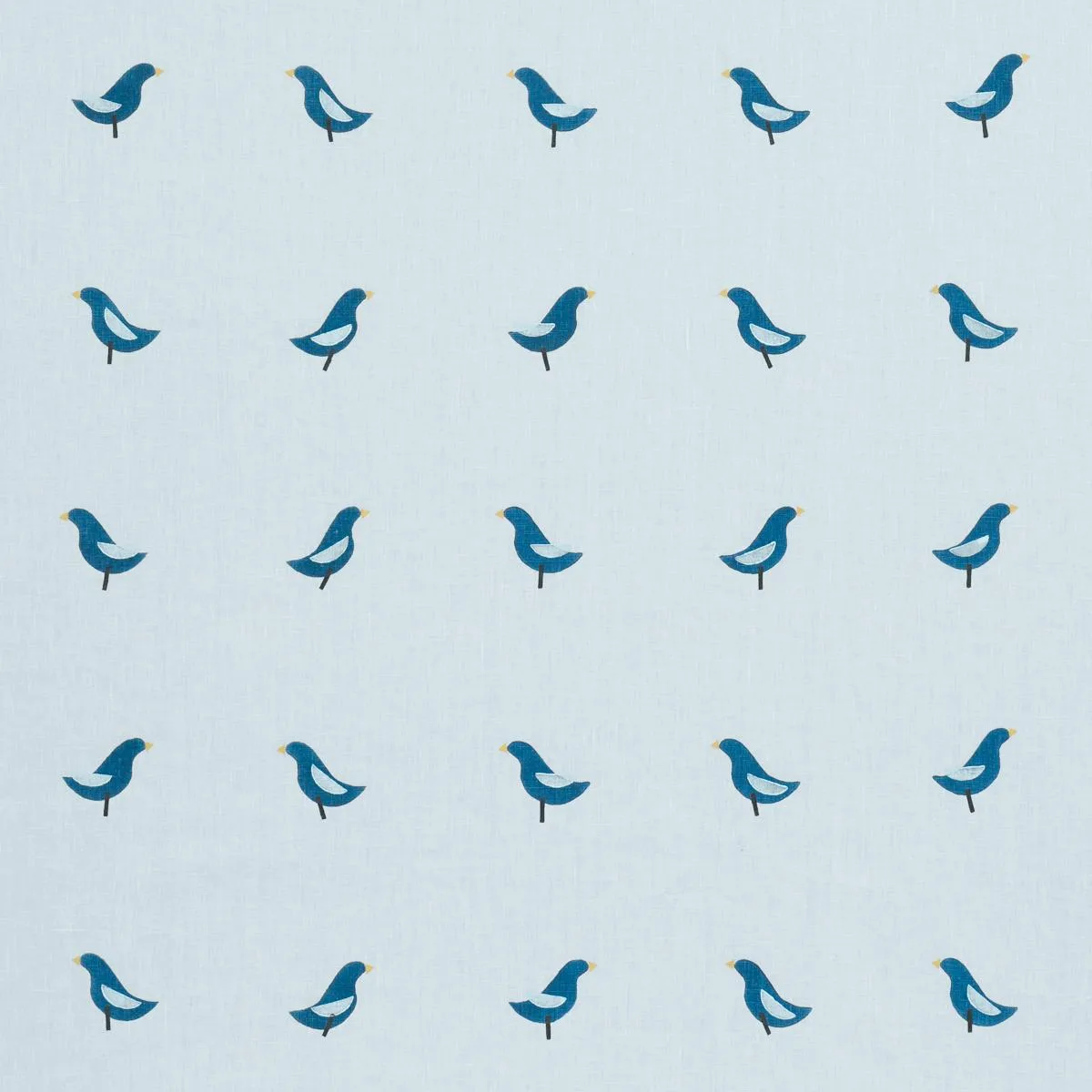 Schumacher 182382 Birds Hand Block Print Navy On Sky fabric swatch
