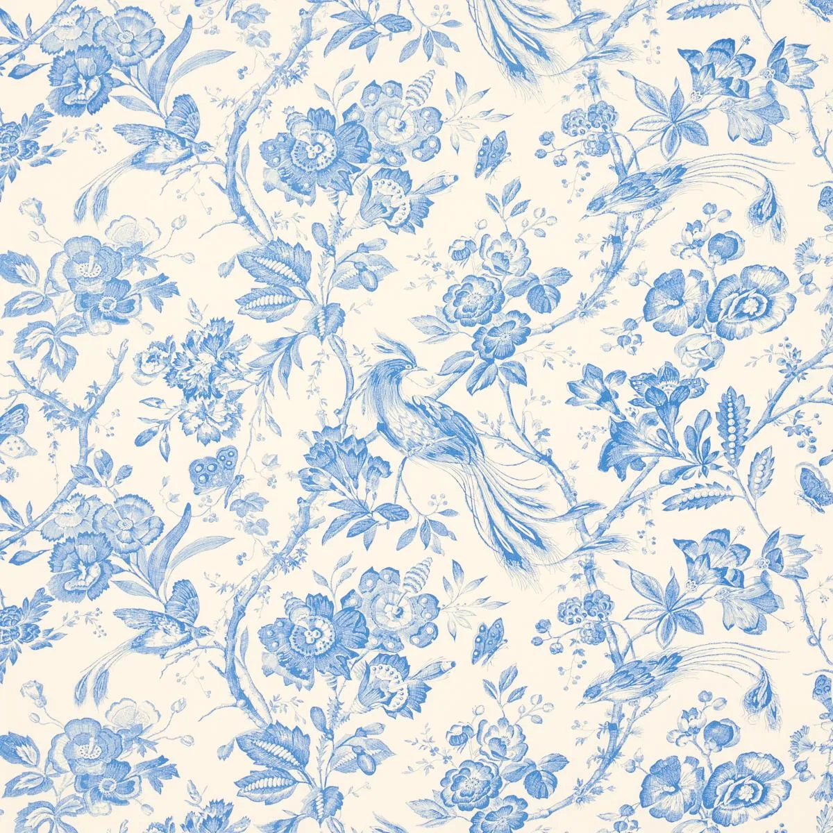 Schumacher 1048044 Birds Of Paradise Blue fabric swatch