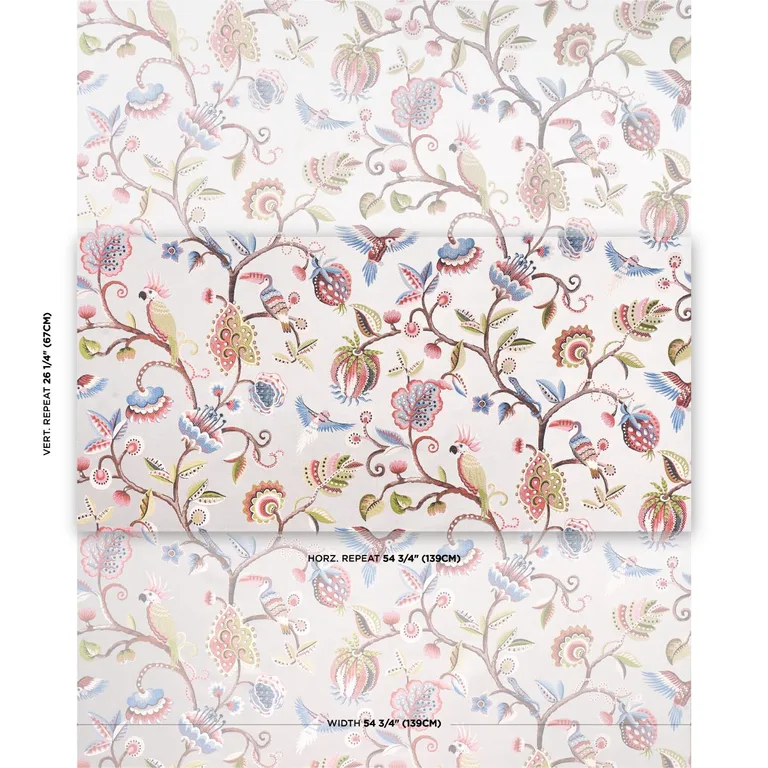 Schumacher 85112 Birds Of Paradise Woven Mist fabric swatch