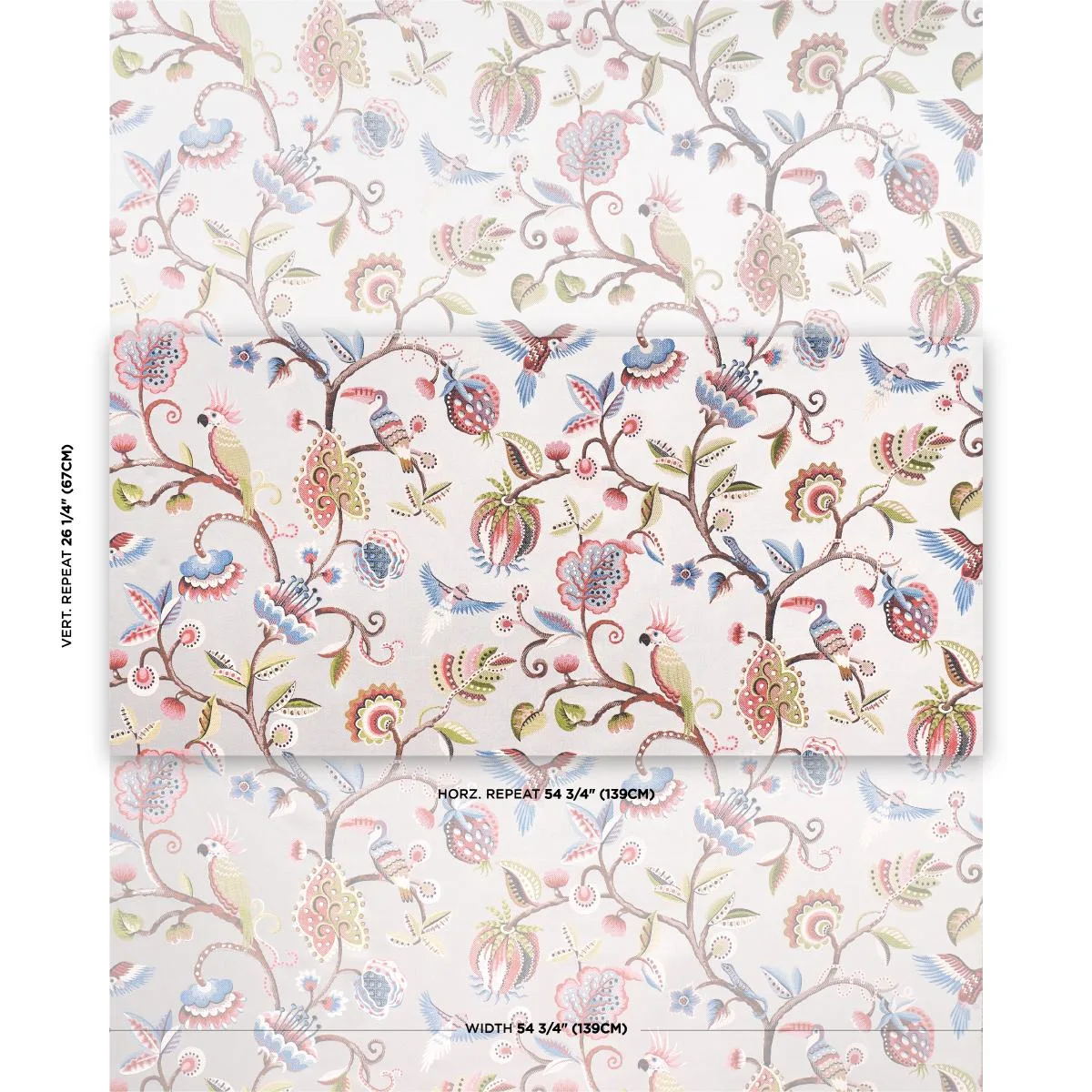 Schumacher 85112 Birds Of Paradise Woven Mist fabric swatch