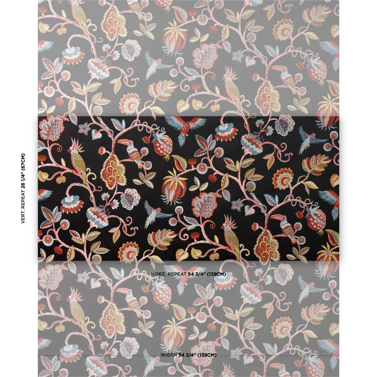 Schumacher 85110 Birds Of Paradise Woven Noir fabric swatch