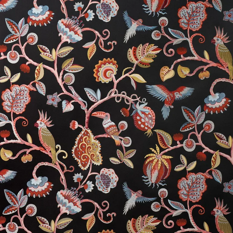 Schumacher 85110 Birds Of Paradise Woven Noir fabric swatch
