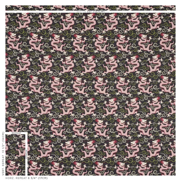 Schumacher 179001 Bixi Dragon Black fabric swatch