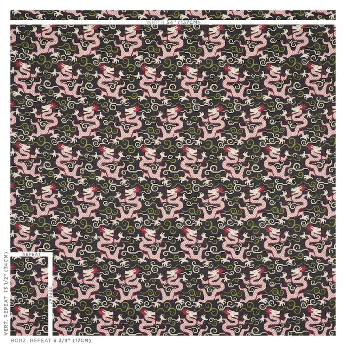 Schumacher 179001 Bixi Dragon Black fabric swatch