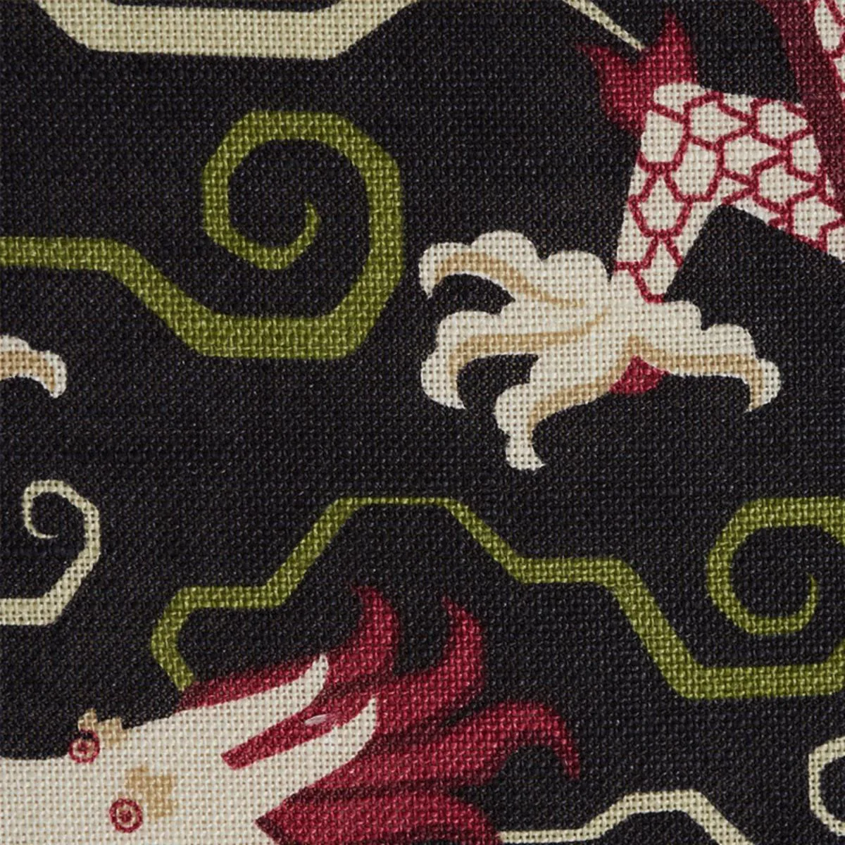 Schumacher 179001 Bixi Dragon Black fabric swatch