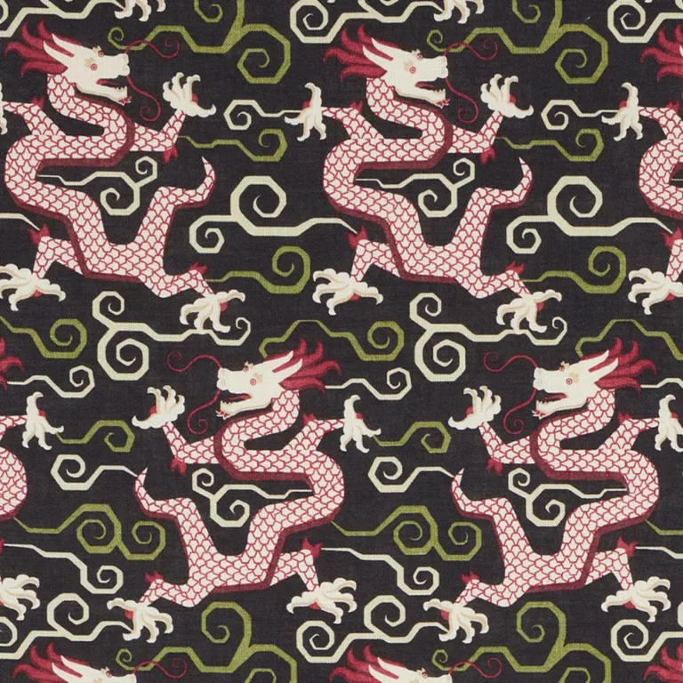Schumacher 179001 Bixi Dragon Black fabric swatch