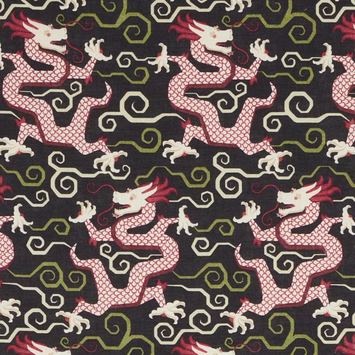 Schumacher 179001 Bixi Dragon Black fabric swatch