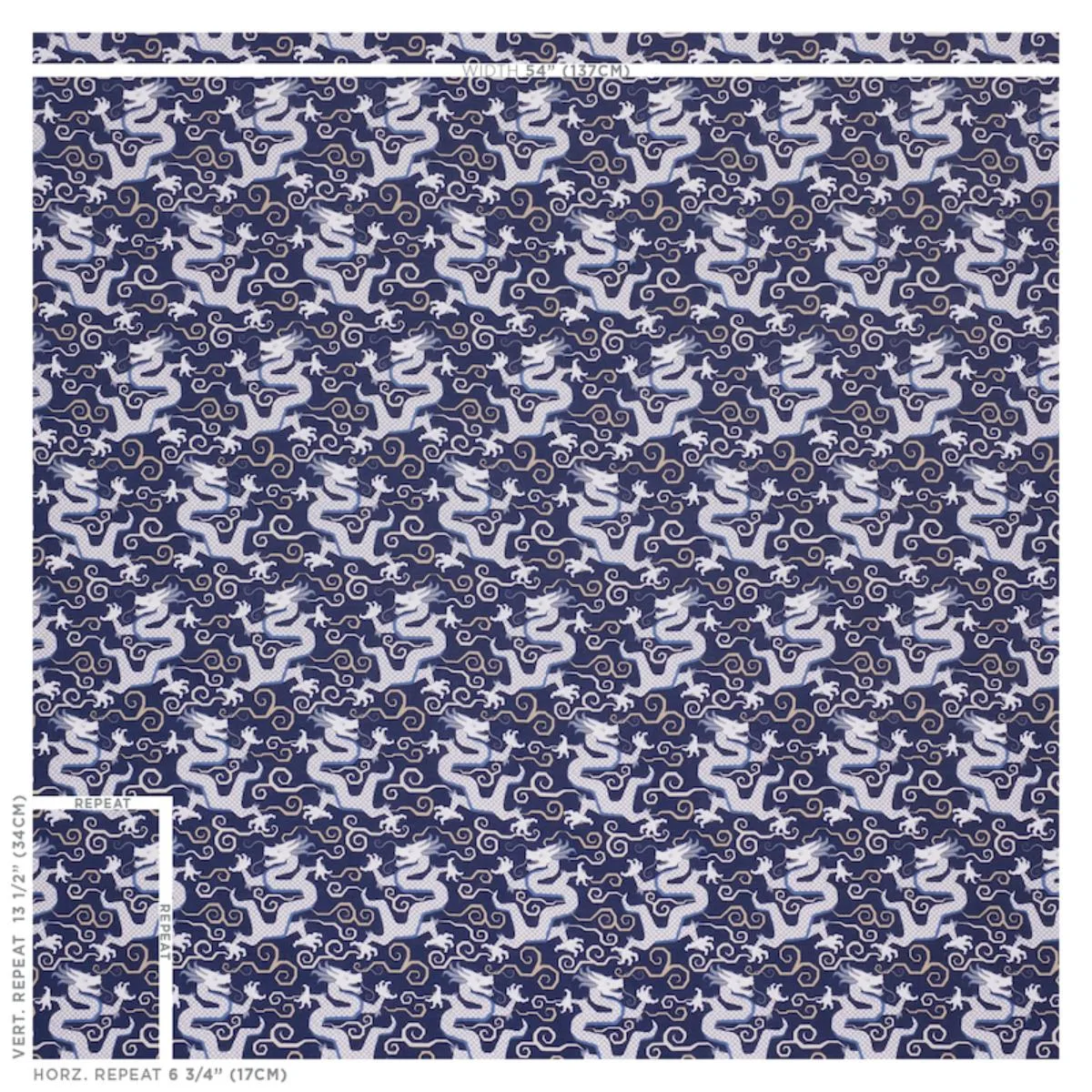 Schumacher 179000 Bixi Dragon Blue fabric swatch