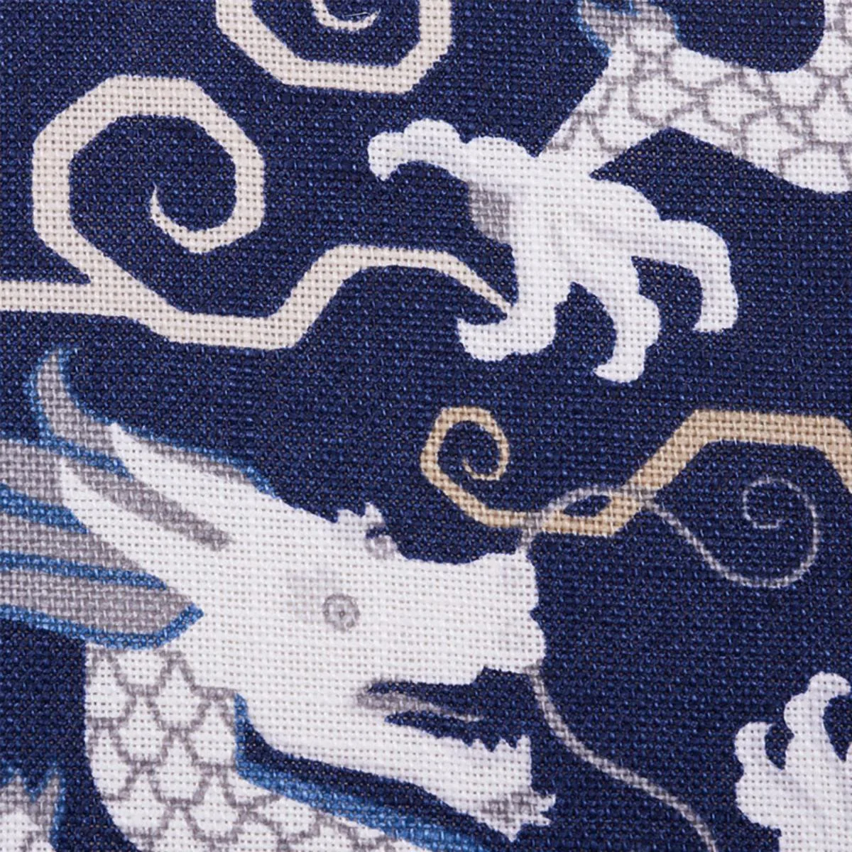 Schumacher 179000 Bixi Dragon Blue fabric swatch