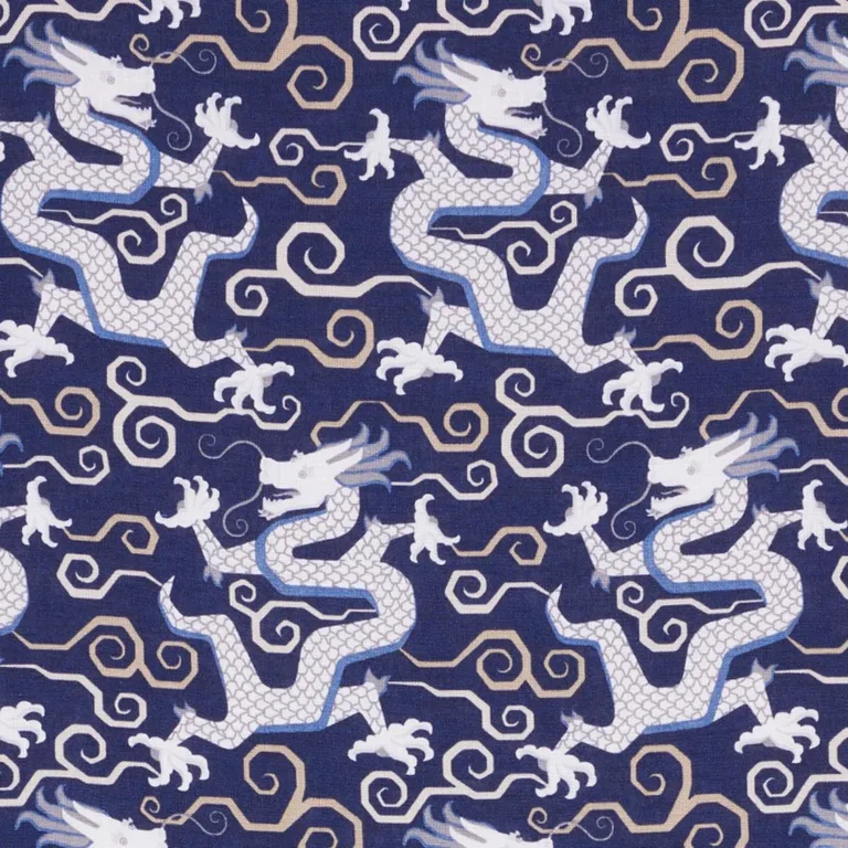 Schumacher 179000 Bixi Dragon Blue fabric swatch