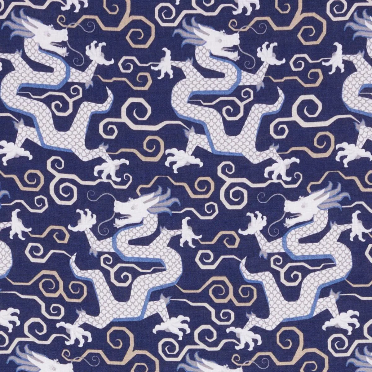 Schumacher 179000 Bixi Dragon Blue fabric swatch
