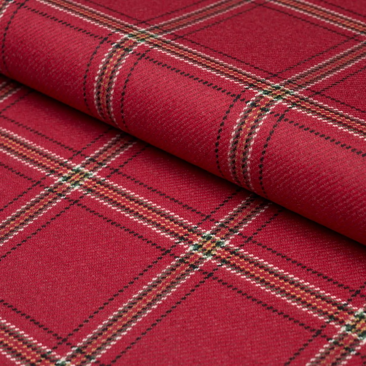 Schumacher 82345 Blackburn Merino Plaid Crimson fabric swatch