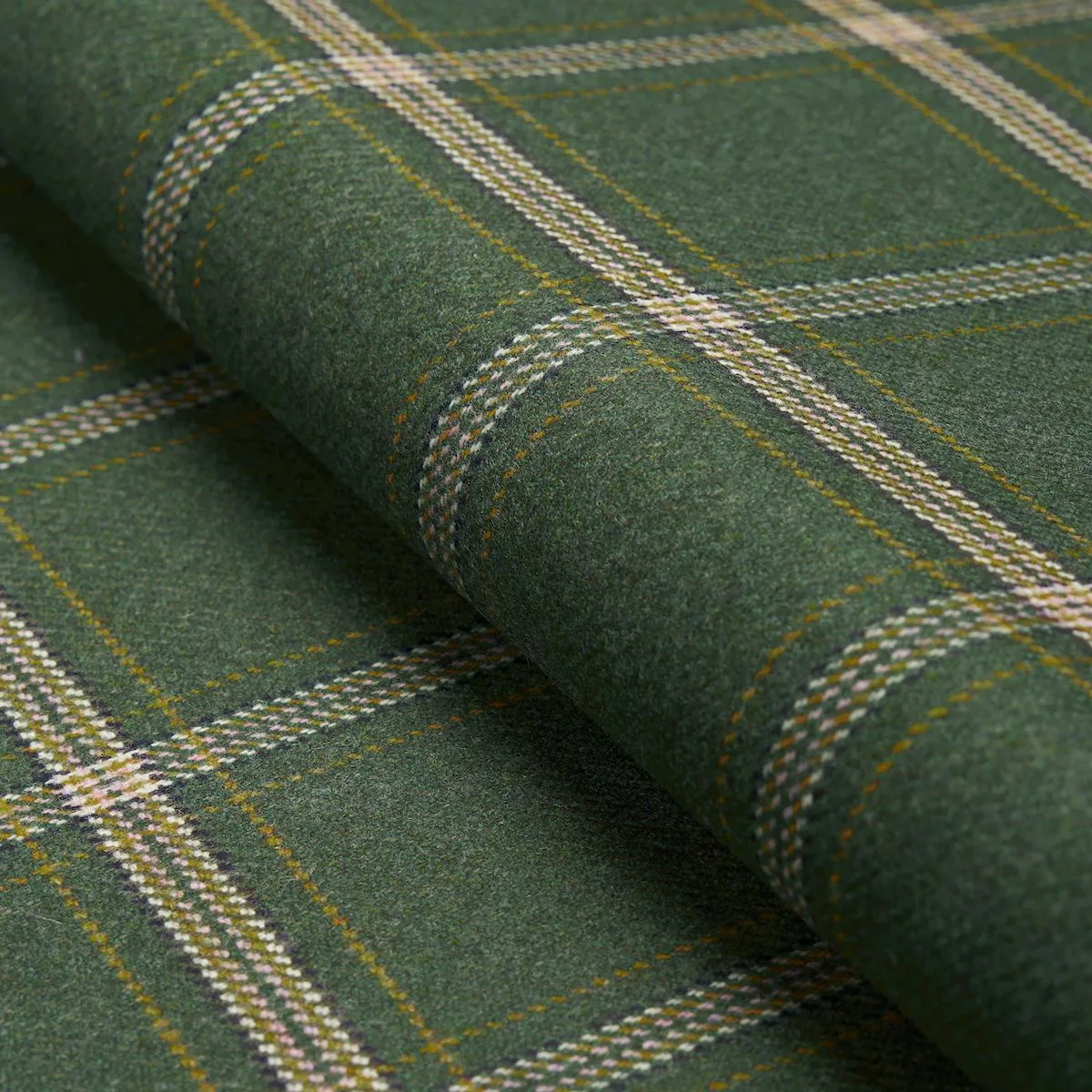 Schumacher 82343 Blackburn Merino Plaid Green fabric swatch