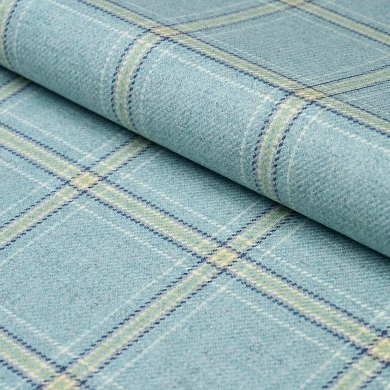 Schumacher 82347 Blackburn Merino Plaid Robin's Egg fabric swatch