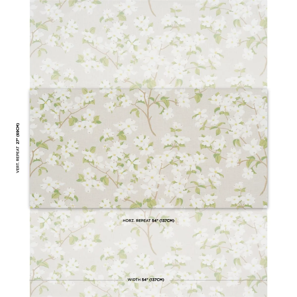 Schumacher 177414 Blooming Branch Dove fabric swatch