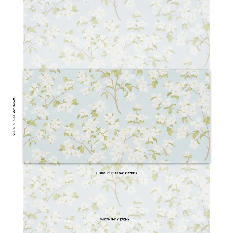 Schumacher 177413 Blooming Branch Sky fabric swatch