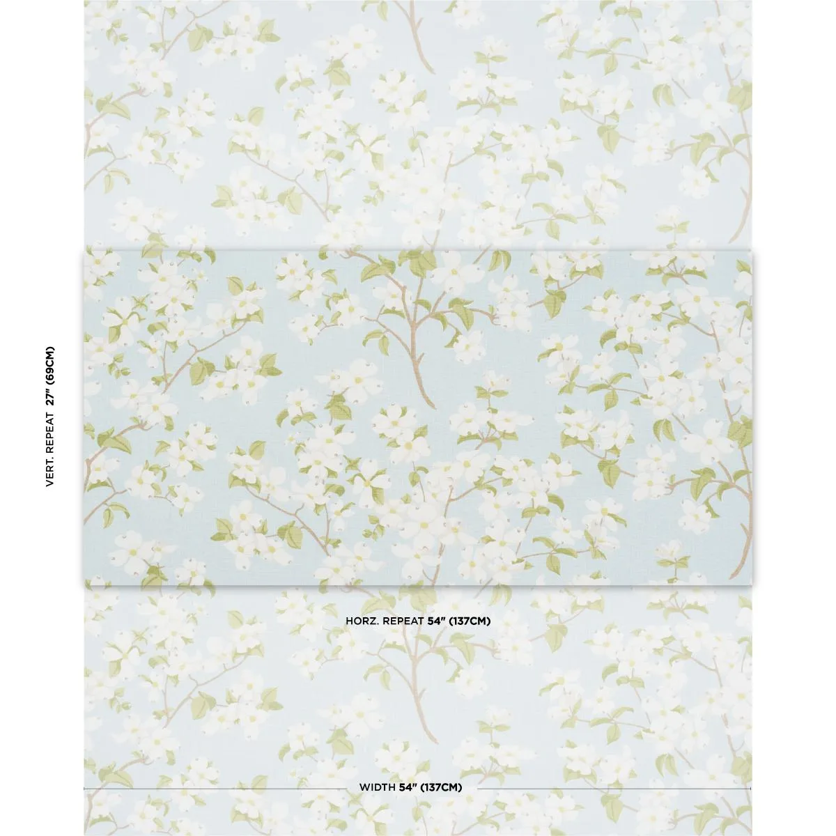 Schumacher 177413 Blooming Branch Sky fabric swatch