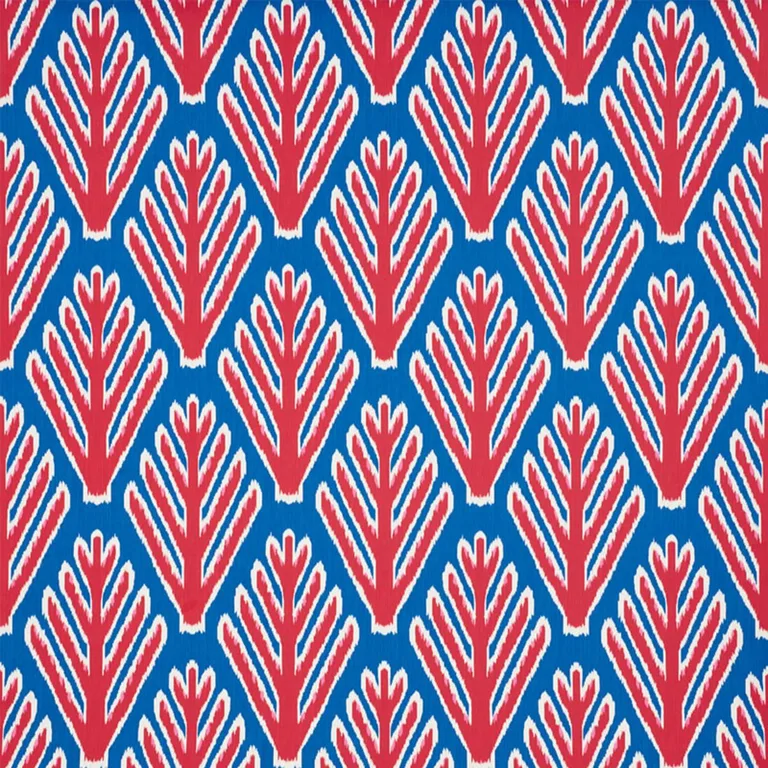 Schumacher 178561 Bodhi Tree Blue & Red fabric swatch