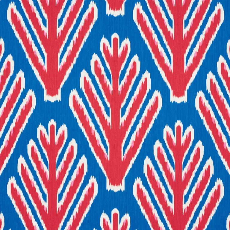 Schumacher 178561 Bodhi Tree Blue & Red fabric swatch