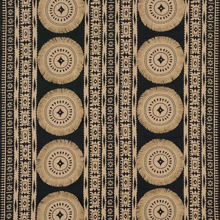 Schumacher 176000 Bora Bora Print Embellished Lava Black fabric swatch