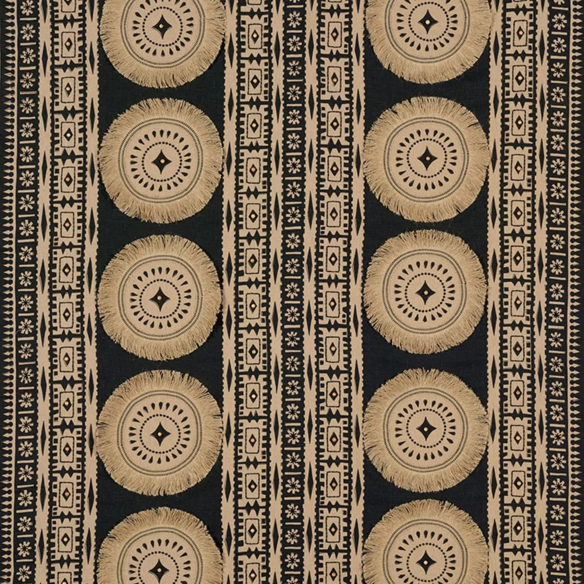Schumacher 176000 Bora Bora Print Embellished Lava Black fabric swatch