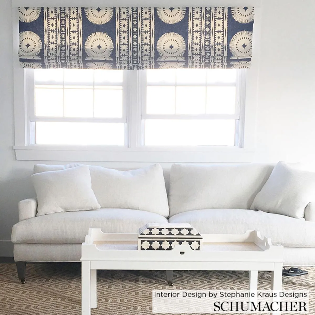 Schumacher 175841 Bora Bora Print Marine fabric swatch