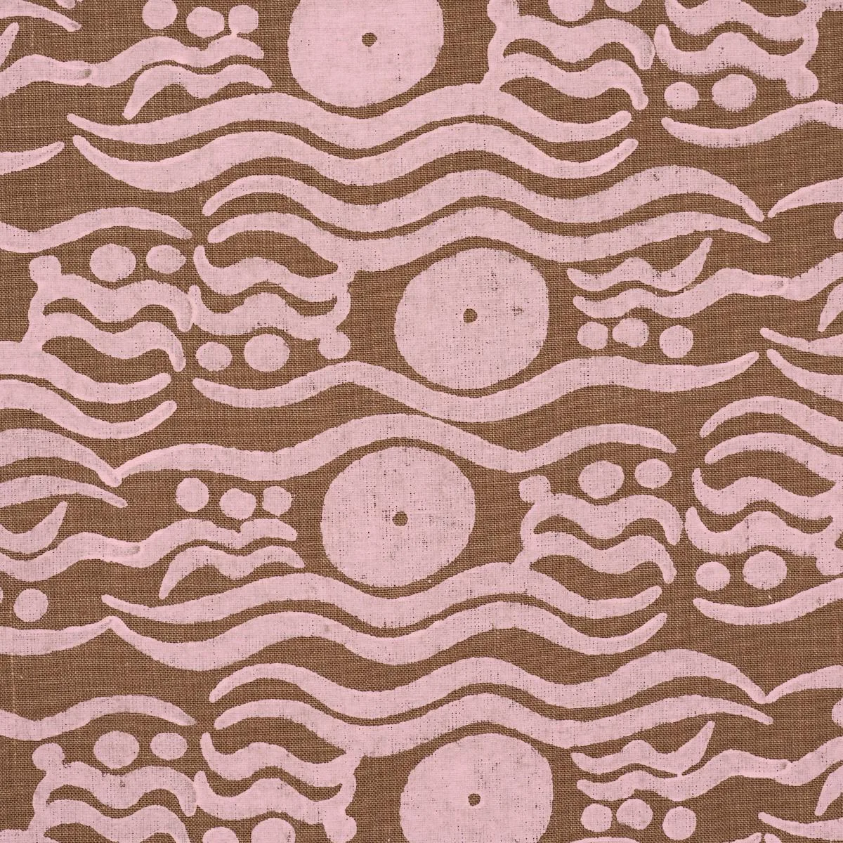 Schumacher 182742 Bosphorus Hand Block Brown & Pink fabric swatch