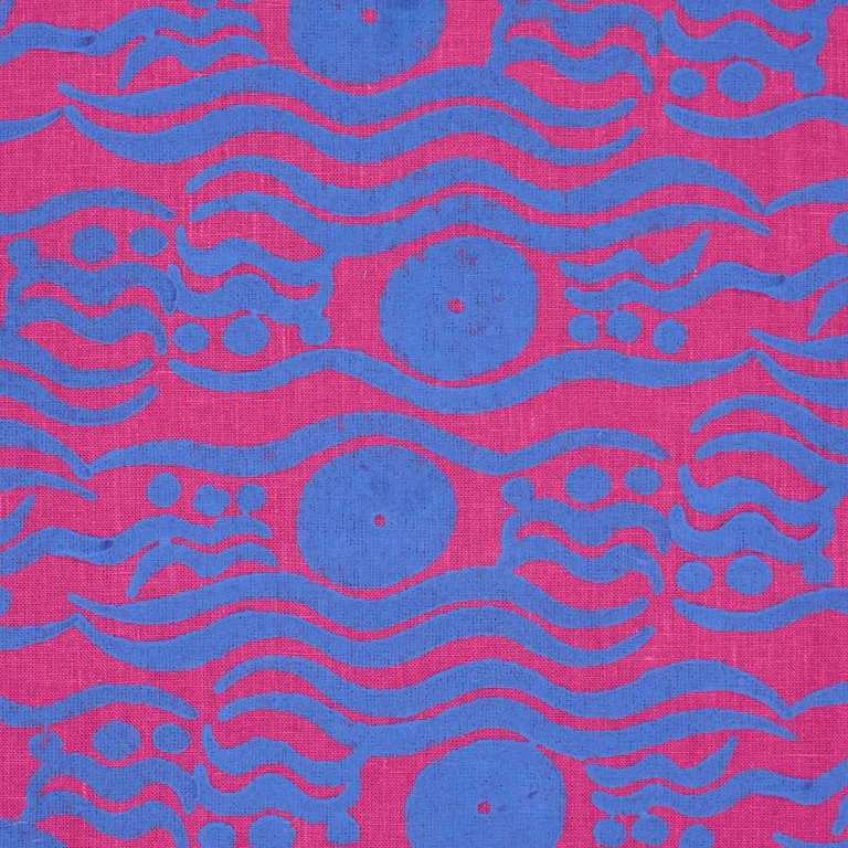 Schumacher 182741 Bosphorus Hand Block Fuchsia & Blue fabric swatch