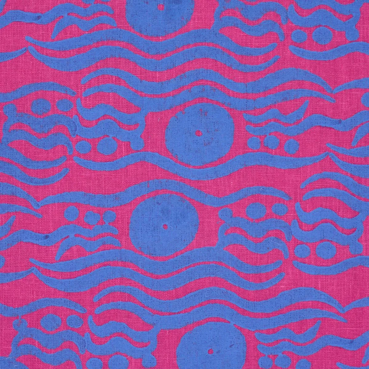 Schumacher 182741 Bosphorus Hand Block Fuchsia & Blue fabric swatch
