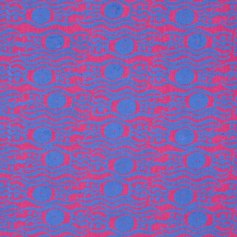 Schumacher 182741 Bosphorus Hand Block Fuchsia & Blue fabric swatch
