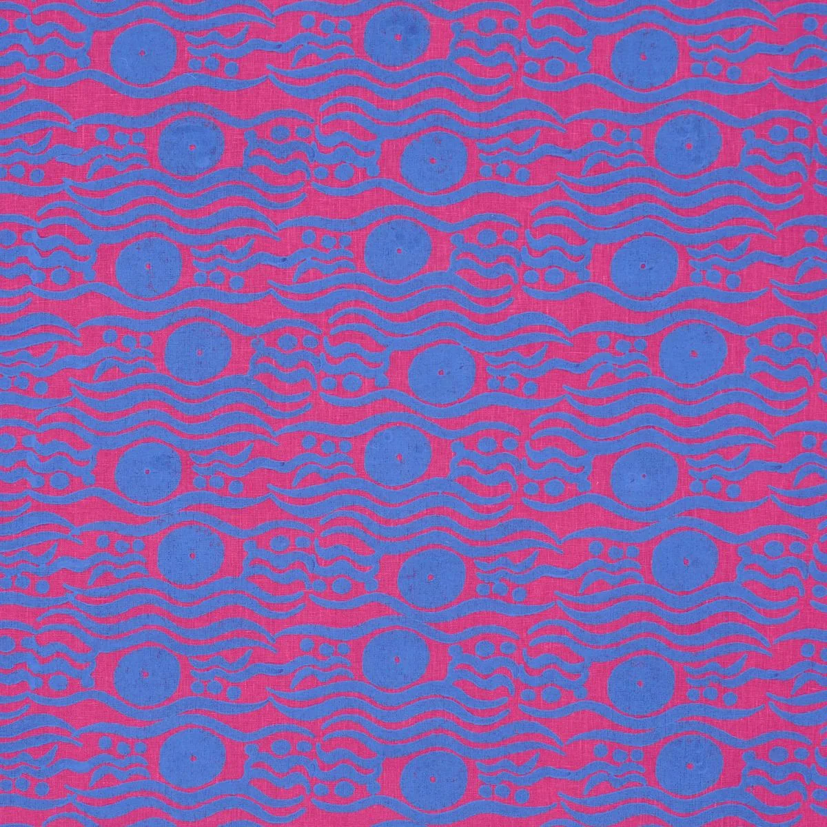 Schumacher 182741 Bosphorus Hand Block Fuchsia & Blue fabric swatch
