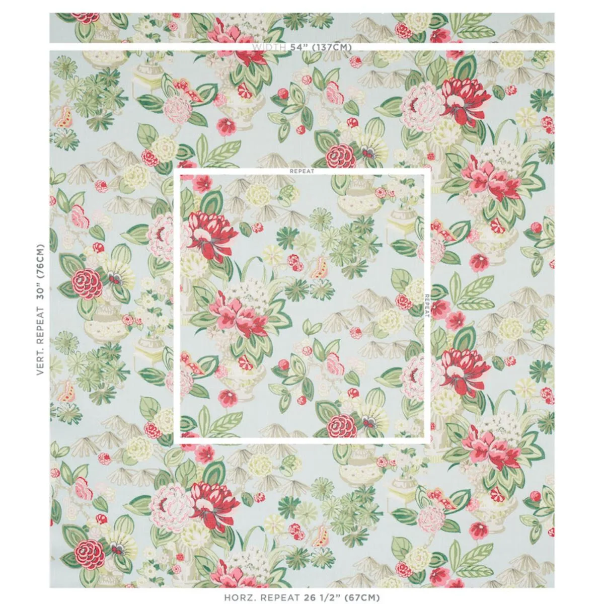 Schumacher 177292 Bouquet Chinois Sky fabric swatch