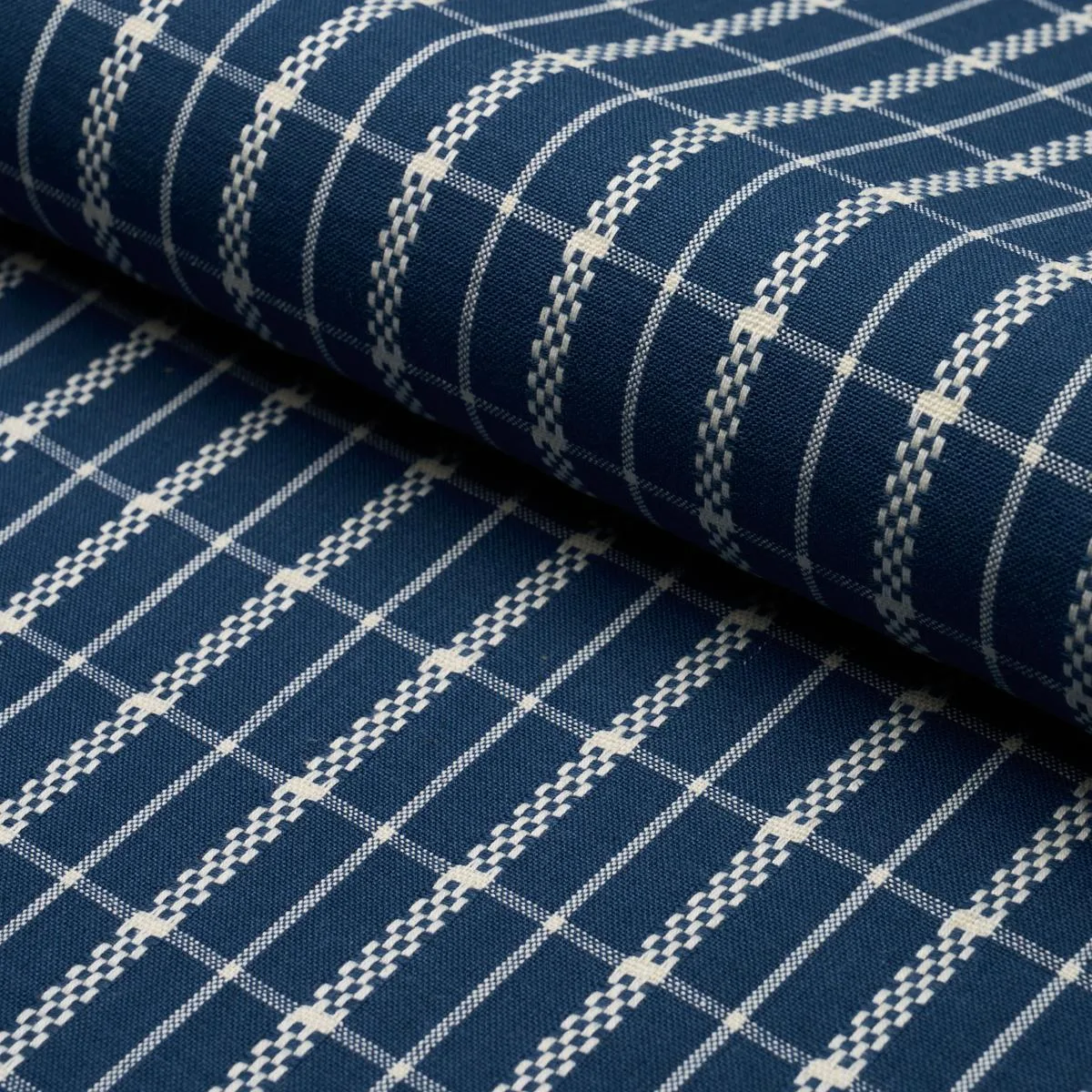 Schumacher 84681 Boyd Check Indigo fabric swatch