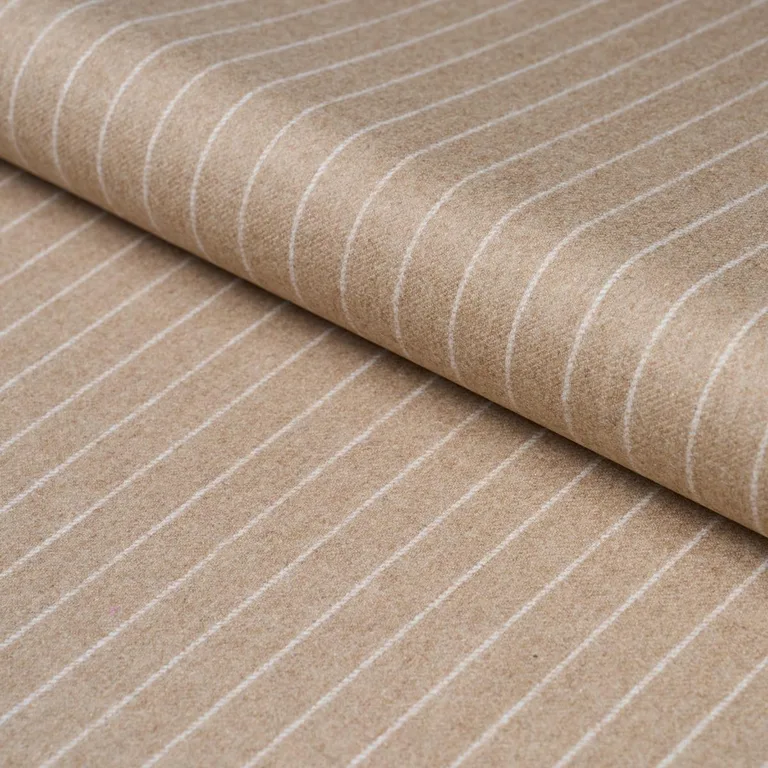 Schumacher 85282 Boyd Wool Pinstripe Oat fabric swatch