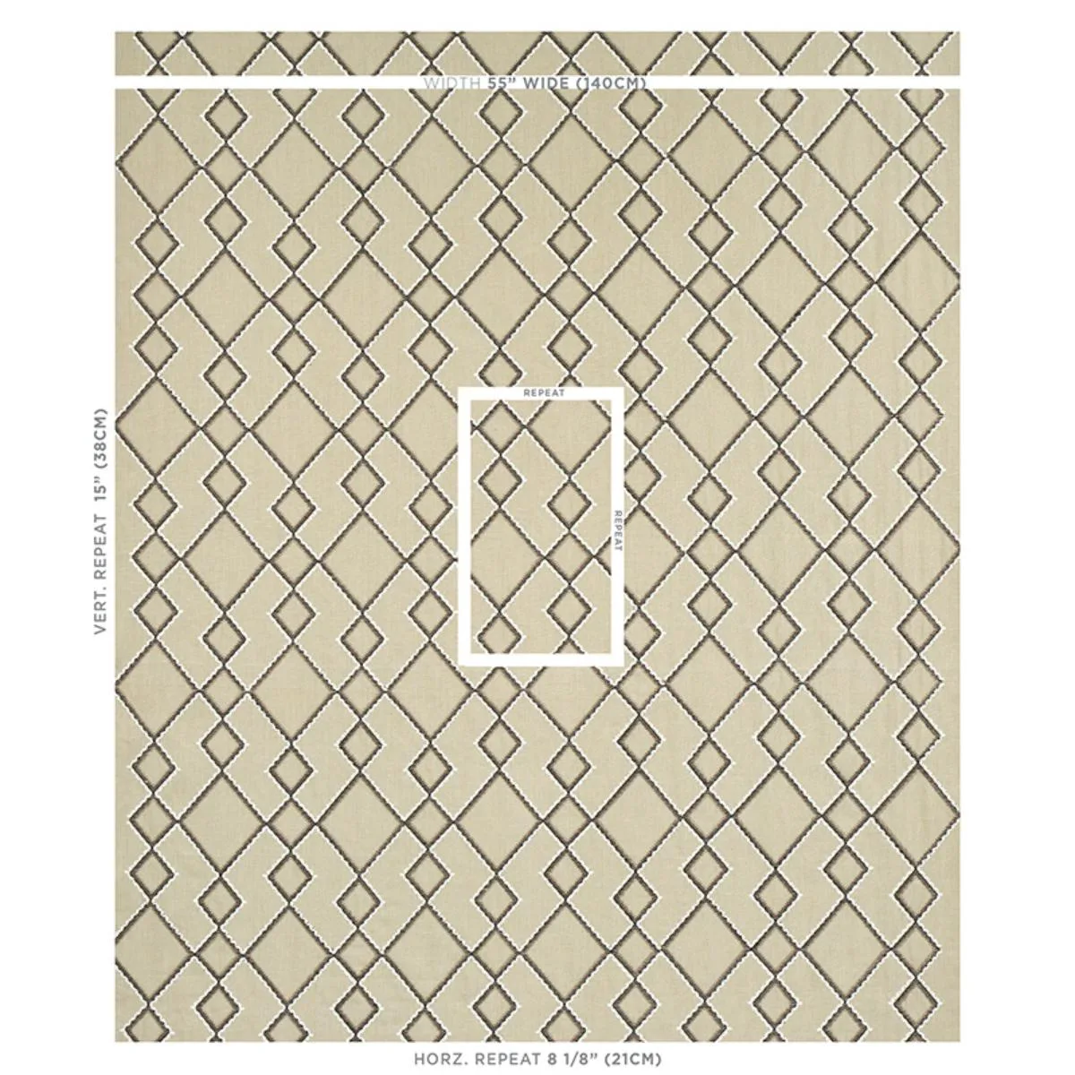 Schumacher 75892 Branson Embroidery Taupe fabric swatch