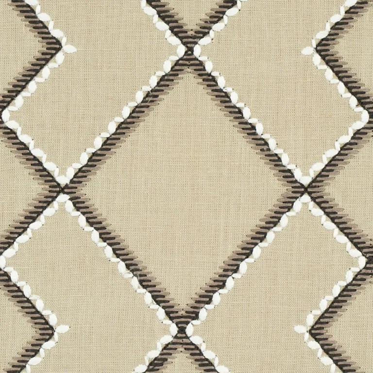 Schumacher 75892 Branson Embroidery Taupe fabric swatch