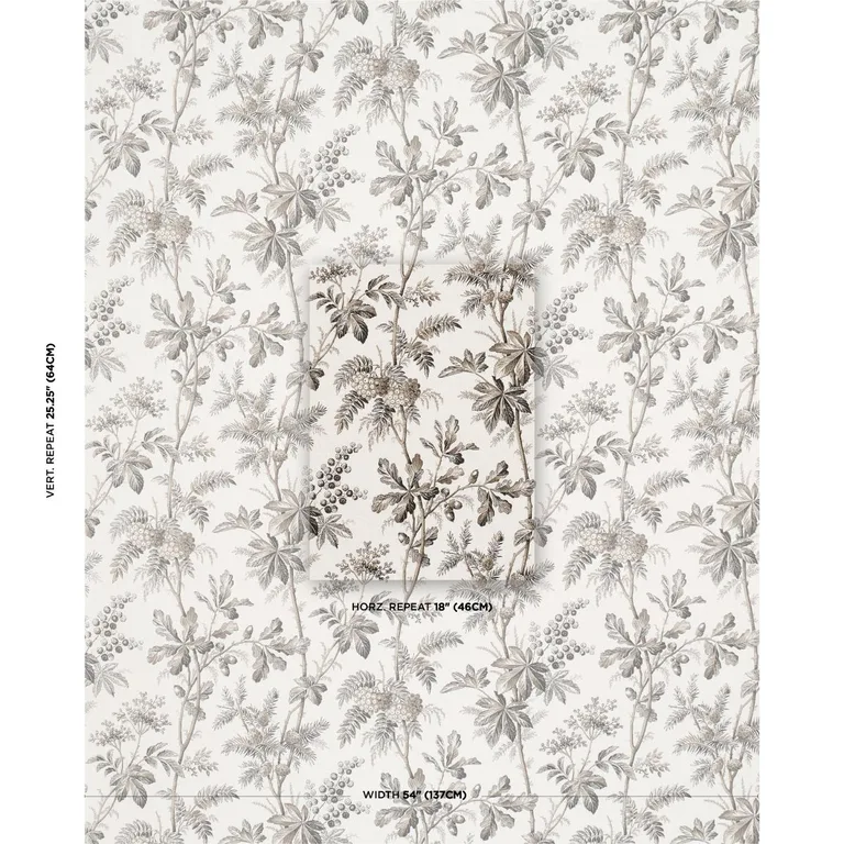 Schumacher 174115 Brantwood Vine Graphite fabric swatch