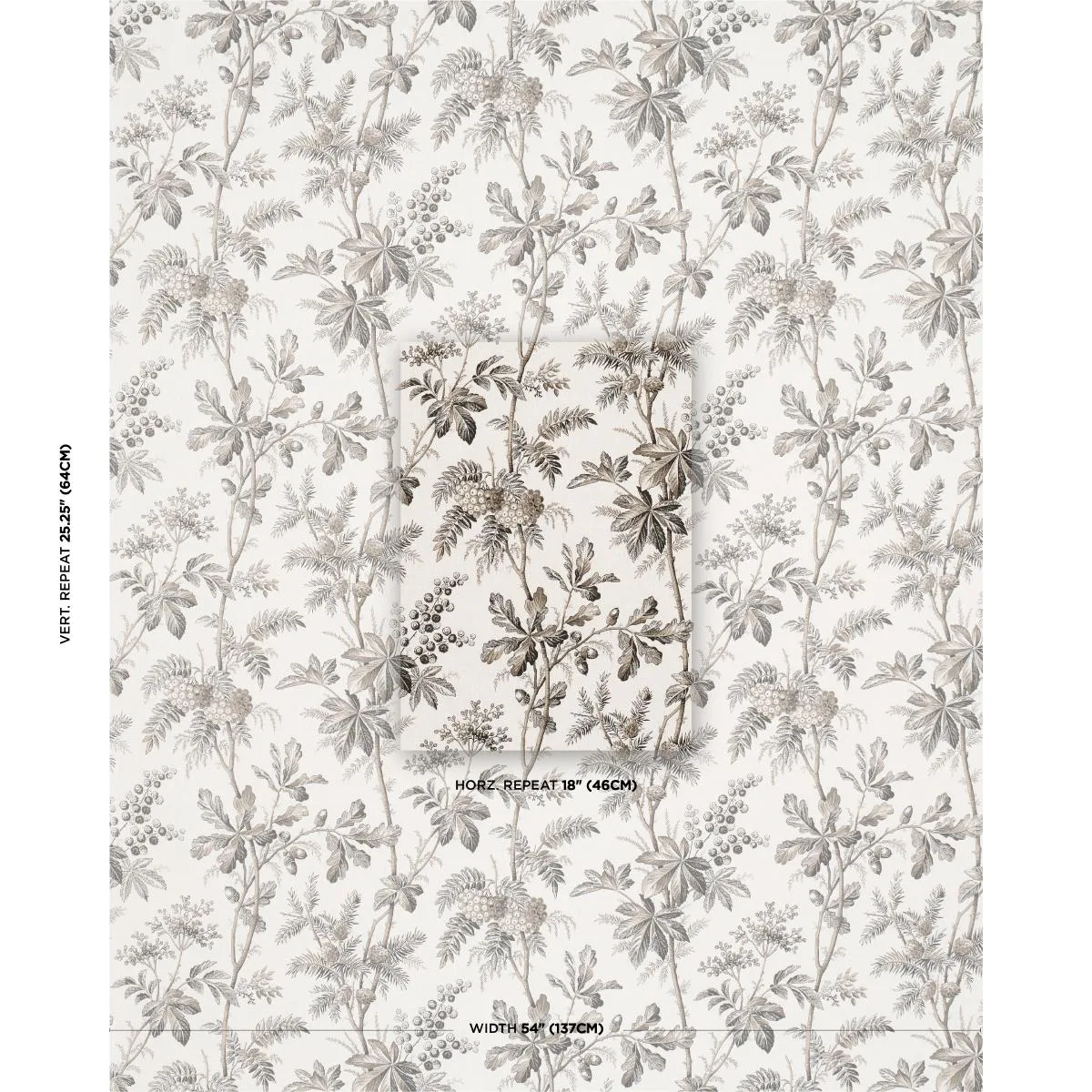Schumacher 174115 Brantwood Vine Graphite fabric swatch