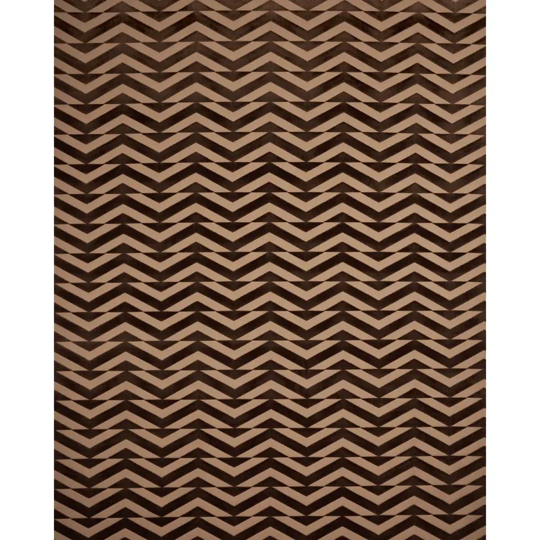 Schumacher 81811 Broken Chevron Cut Velvet Brown On Camel fabric swatch
