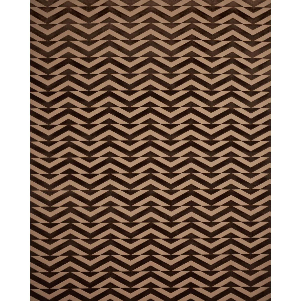 Schumacher 81811 Broken Chevron Cut Velvet Brown On Camel fabric swatch