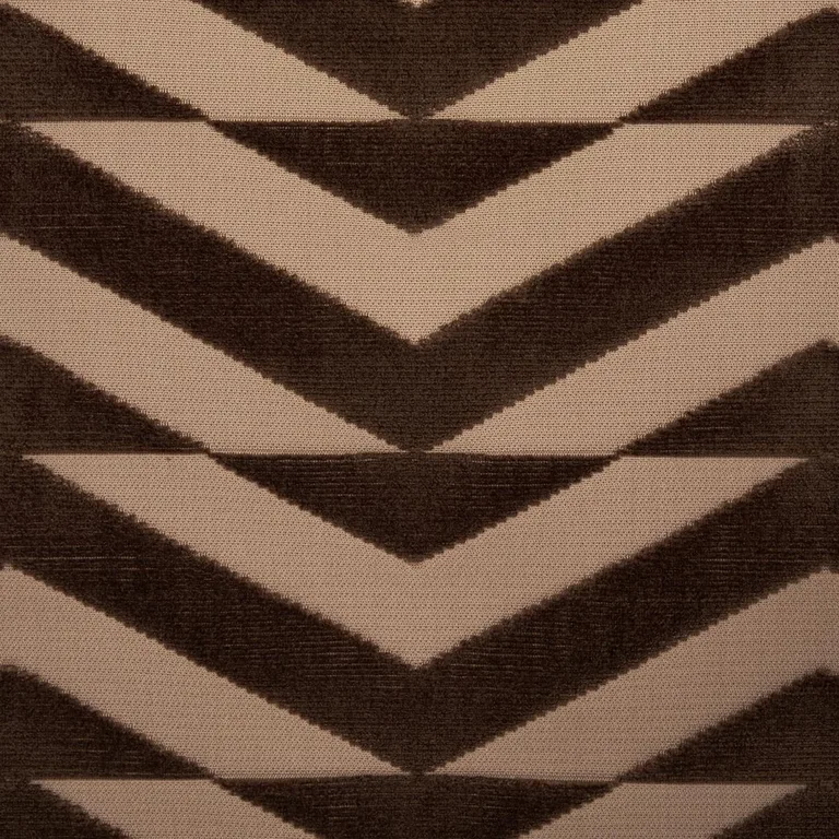 Schumacher 81811 Broken Chevron Cut Velvet Brown On Camel fabric swatch